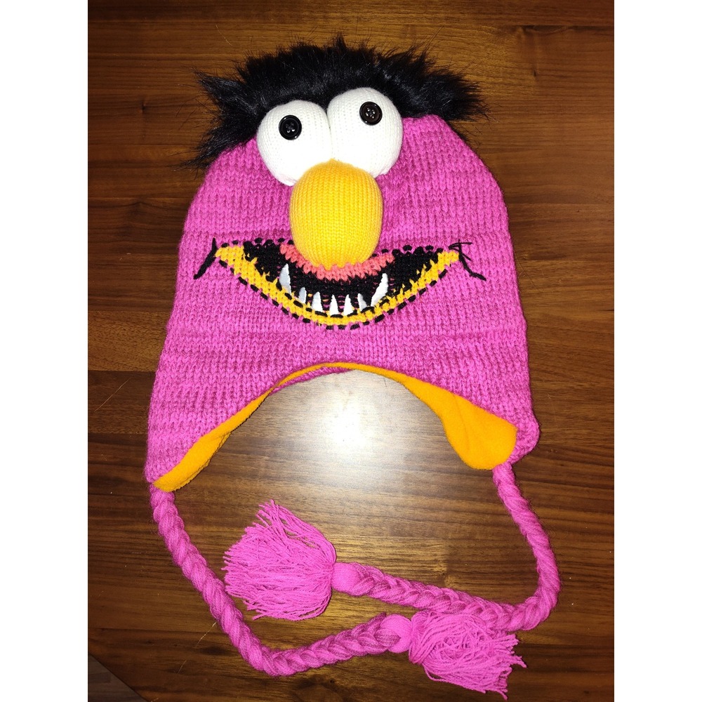 Disney Parks The‎ Muppets Animal Pink Knit Peruvian Beanie Hat Faux Fur NWT